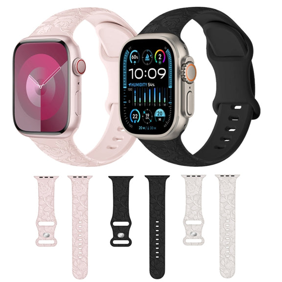 For Apple Watch 42mm Rose Embossed Silicone Watch Band(Starlight)