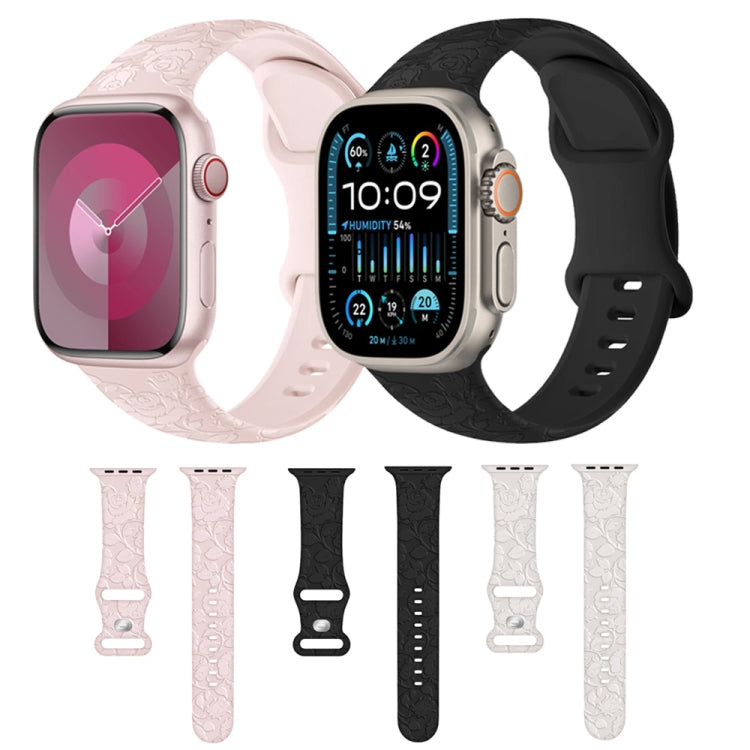 For Apple Watch Series 8 41mm Rose Embossed Silicone Watch Band(Starlight)