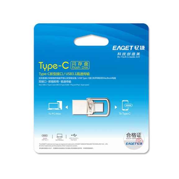 EAGET 128G USB 3.1 + Type-C / USB-C  Interface Metal Twister Flash U Disk, with Micro USB OTG Adapter