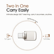 EAGET 128G USB 3.1 + Type-C / USB-C  Interface Metal Twister Flash U Disk, with Micro USB OTG Adapter