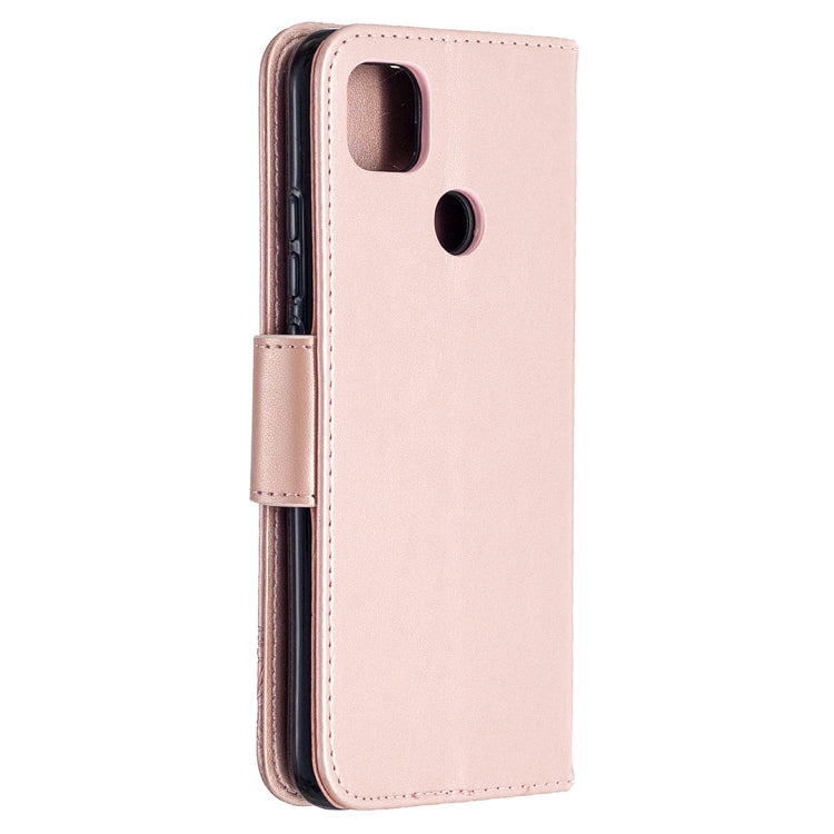 For Xiaomi Redmi 9C Two Butterflies Embossing Pattern Horizontal Flip Leather Case with Holder & Card Slot & Wallet & Lanyard(Rose Gold)