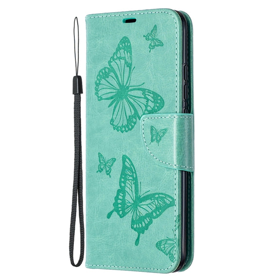 For Xiaomi Redmi 9C Two Butterflies Embossing Pattern Horizontal Flip Leather Case with Holder & Card Slot & Wallet & Lanyard(Green)