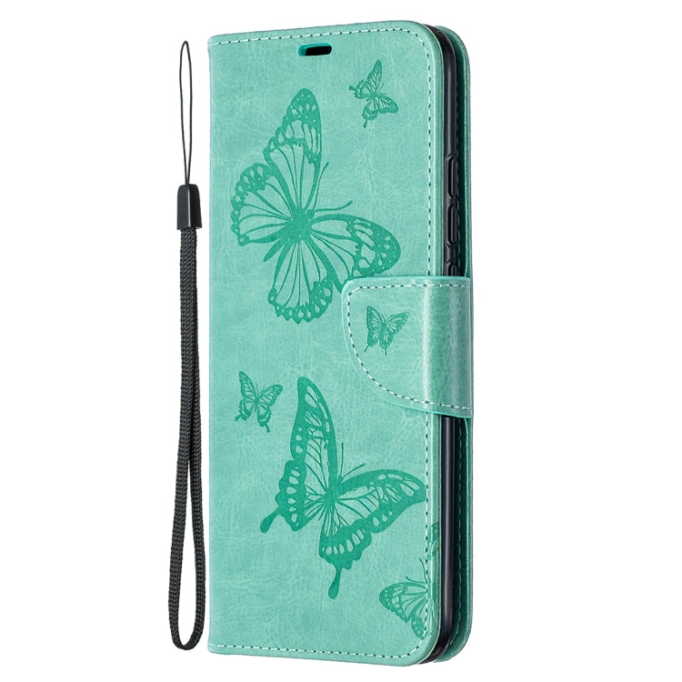 For Xiaomi Redmi 9C Two Butterflies Embossing Pattern Horizontal Flip Leather Case with Holder & Card Slot & Wallet & Lanyard(Green)
