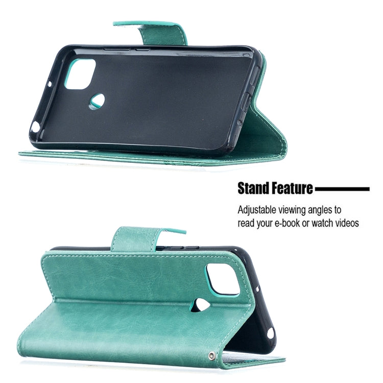 For Xiaomi Redmi 9C Two Butterflies Embossing Pattern Horizontal Flip Leather Case with Holder & Card Slot & Wallet & Lanyard(Green)