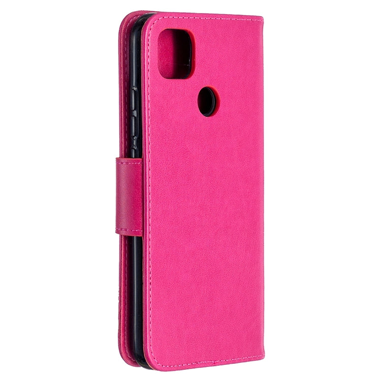 For Xiaomi Redmi 9C Two Butterflies Embossing Pattern Horizontal Flip Leather Case with Holder & Card Slot & Wallet & Lanyard(Rose Red)
