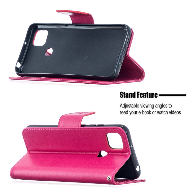 For Xiaomi Redmi 9C Two Butterflies Embossing Pattern Horizontal Flip Leather Case with Holder & Card Slot & Wallet & Lanyard(Rose Red)