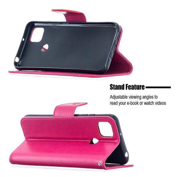 For Xiaomi Redmi 9C Two Butterflies Embossing Pattern Horizontal Flip Leather Case with Holder & Card Slot & Wallet & Lanyard(Rose Red)
