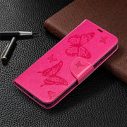 For Xiaomi Redmi 9C Two Butterflies Embossing Pattern Horizontal Flip Leather Case with Holder & Card Slot & Wallet & Lanyard(Rose Red)