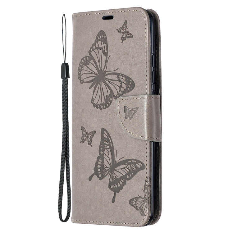 For Xiaomi Redmi 9C Two Butterflies Embossing Pattern Horizontal Flip Leather Case with Holder & Card Slot & Wallet & Lanyard(Grey)