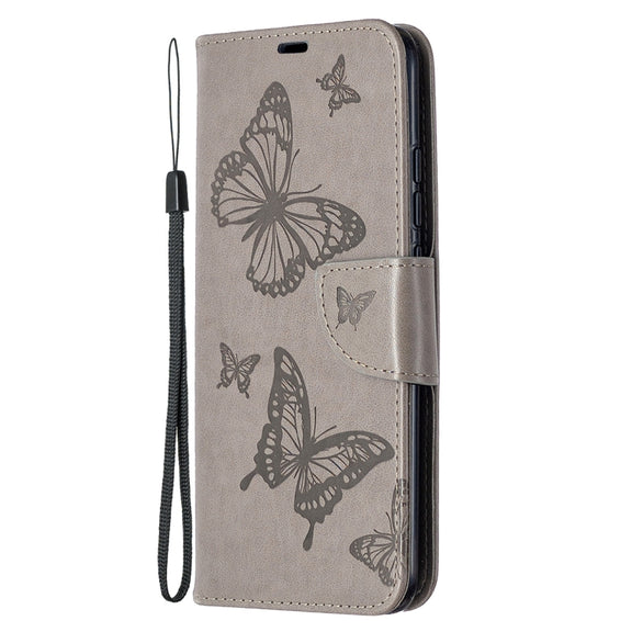For Xiaomi Redmi 9C Two Butterflies Embossing Pattern Horizontal Flip Leather Case with Holder & Card Slot & Wallet & Lanyard(Grey)