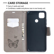 For Xiaomi Redmi 9C Two Butterflies Embossing Pattern Horizontal Flip Leather Case with Holder & Card Slot & Wallet & Lanyard(Grey)