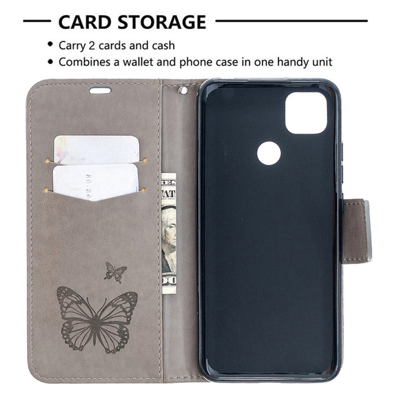 For Xiaomi Redmi 9C Two Butterflies Embossing Pattern Horizontal Flip Leather Case with Holder & Card Slot & Wallet & Lanyard(Grey)
