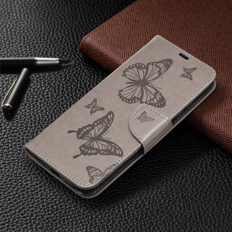 For Xiaomi Redmi 9C Two Butterflies Embossing Pattern Horizontal Flip Leather Case with Holder & Card Slot & Wallet & Lanyard(Grey)