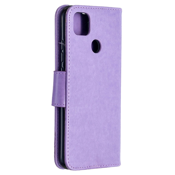 For Xiaomi Redmi 9C Two Butterflies Embossing Pattern Horizontal Flip Leather Case with Holder & Card Slot & Wallet & Lanyard(Purple)