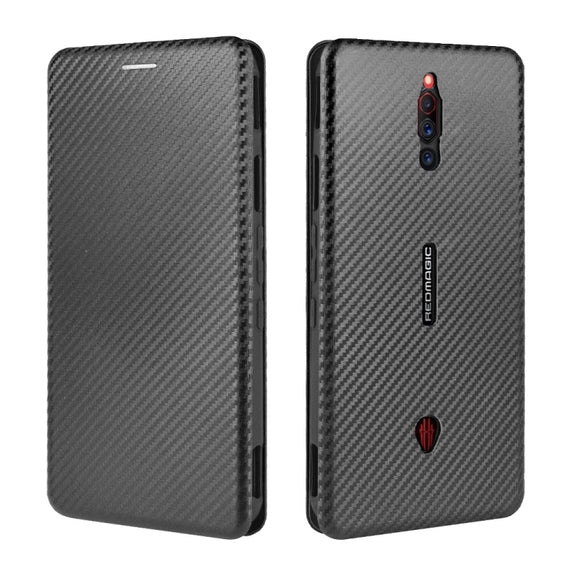 For ZTE nubia Red Magic 5S Carbon Fiber Texture Horizontal Flip TPU + PC + PU Leather Case with Card Slot(Black)