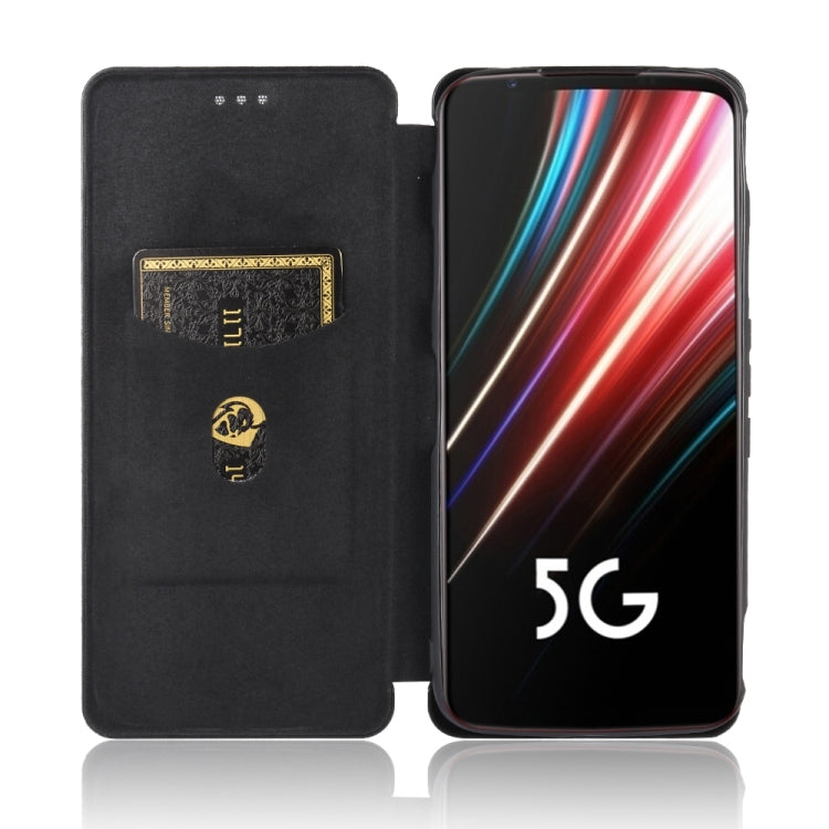 For ZTE nubia Red Magic 5S Carbon Fiber Texture Horizontal Flip TPU + PC + PU Leather Case with Card Slot(Black)