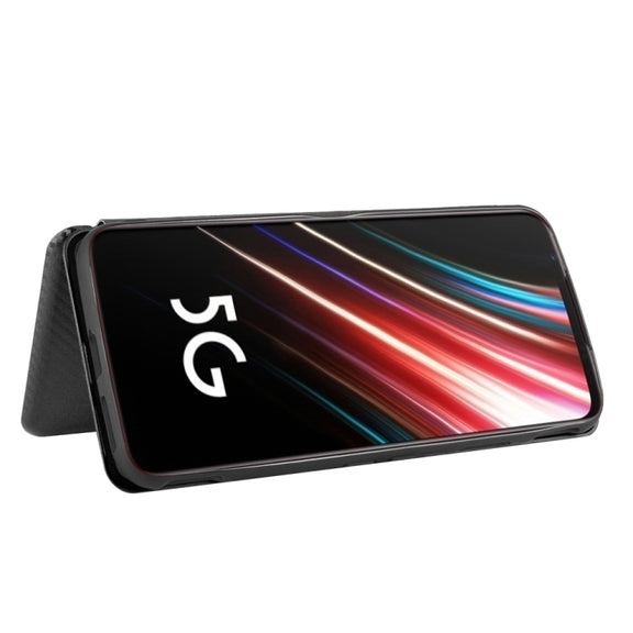 For ZTE nubia Red Magic 5S Carbon Fiber Texture Horizontal Flip TPU + PC + PU Leather Case with Card Slot(Black)