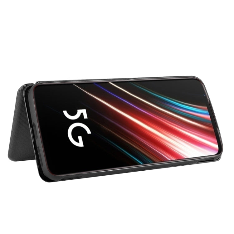 For ZTE nubia Red Magic 5S Carbon Fiber Texture Horizontal Flip TPU + PC + PU Leather Case with Card Slot(Black)