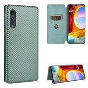 For LG Velvet Carbon Fiber Texture Horizontal Flip TPU + PC + PU Leather Case with Card Slot(Green)