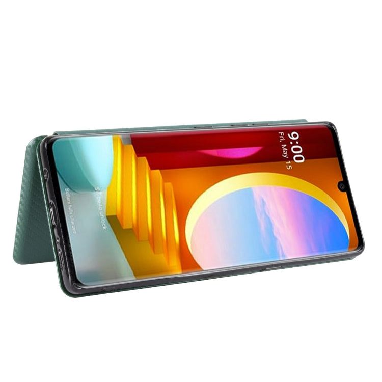 For LG Velvet Carbon Fiber Texture Horizontal Flip TPU + PC + PU Leather Case with Card Slot(Green)