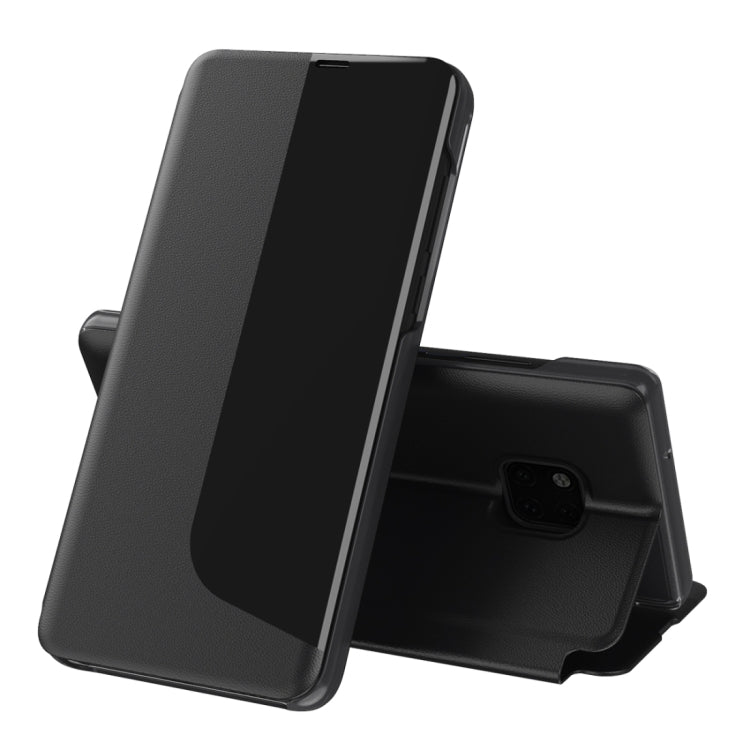 For Huawei Mate 20 Pro Side Display Shockproof Horizontal Flip Leather Case with Holder & Call Answering Function & Sleep / Wake-up(Black)