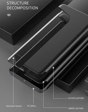 For Huawei Mate 20 Pro Side Display Shockproof Horizontal Flip Leather Case with Holder & Call Answering Function & Sleep / Wake-up(Black)