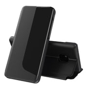 For Huawei Mate 20 Pro Side Display Shockproof Horizontal Flip Leather Case with Holder & Call Answering Function & Sleep / Wake-up(Black)