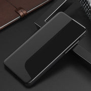 For Huawei Mate 20 Pro Side Display Shockproof Horizontal Flip Leather Case with Holder & Call Answering Function & Sleep / Wake-up(Black)