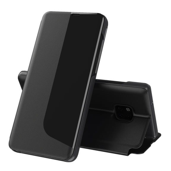 For Huawei Mate 20 Pro Side Display Shockproof Horizontal Flip Leather Case with Holder & Call Answering Function & Sleep / Wake-up(Black)