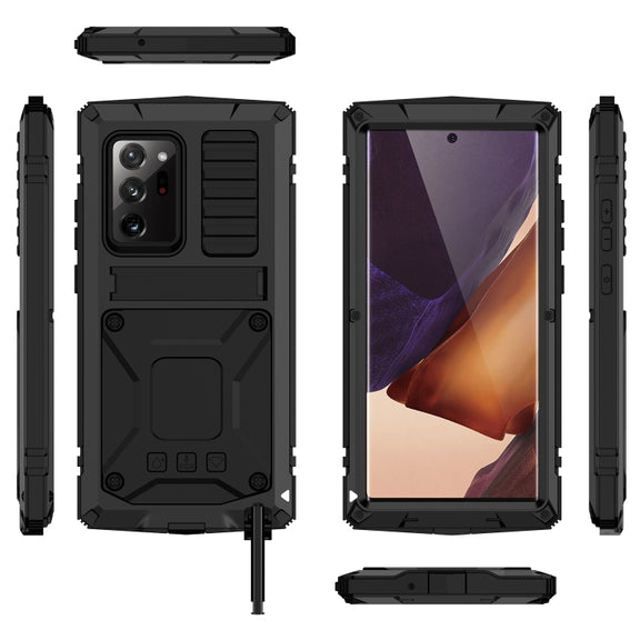 For Samsung Galaxy Note 20 Ultra R-JUST Shockproof Water-resistant Dust-proof Metal + Silicone Protective Case with Holder(Black)