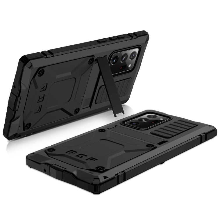 For Samsung Galaxy Note 20 Ultra R-JUST Shockproof Water-resistant Dust-proof Metal + Silicone Protective Case with Holder(Black)