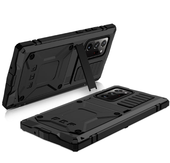 For Samsung Galaxy Note 20 Ultra R-JUST Shockproof Water-resistant Dust-proof Metal + Silicone Protective Case with Holder(Black)