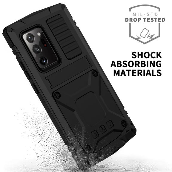 For Samsung Galaxy Note 20 Ultra R-JUST Shockproof Water-resistant Dust-proof Metal + Silicone Protective Case with Holder(Black)