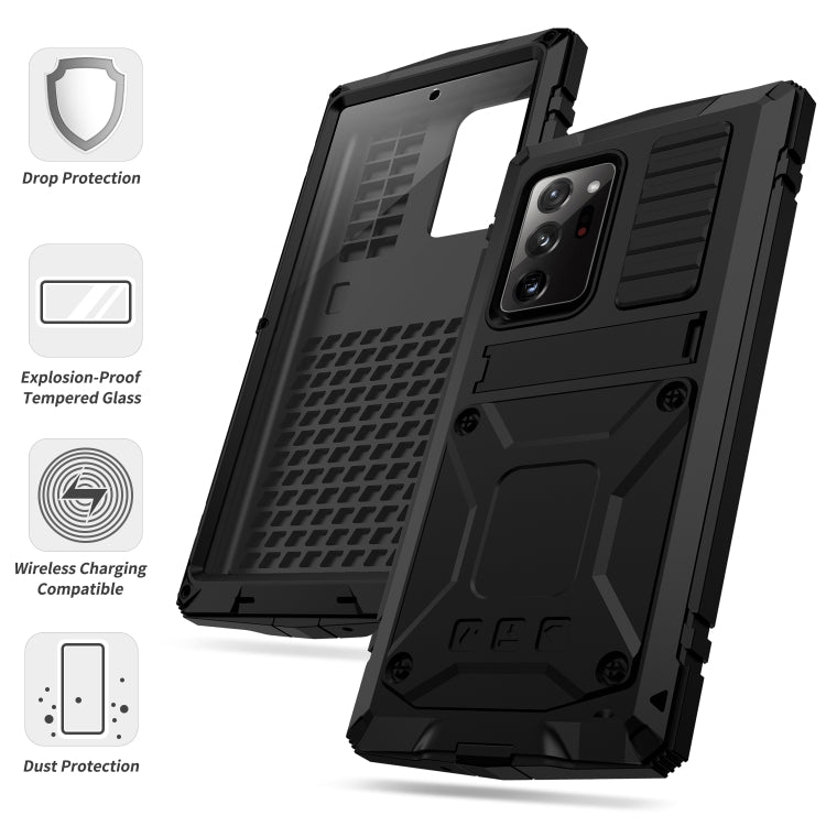 For Samsung Galaxy Note 20 Ultra R-JUST Shockproof Water-resistant Dust-proof Metal + Silicone Protective Case with Holder(Black)