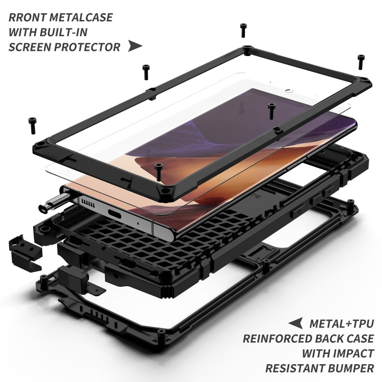 For Samsung Galaxy Note 20 Ultra R-JUST Shockproof Water-resistant Dust-proof Metal + Silicone Protective Case with Holder(Black)