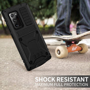 For Samsung Galaxy Note 20 Ultra R-JUST Shockproof Water-resistant Dust-proof Metal + Silicone Protective Case with Holder(Black)