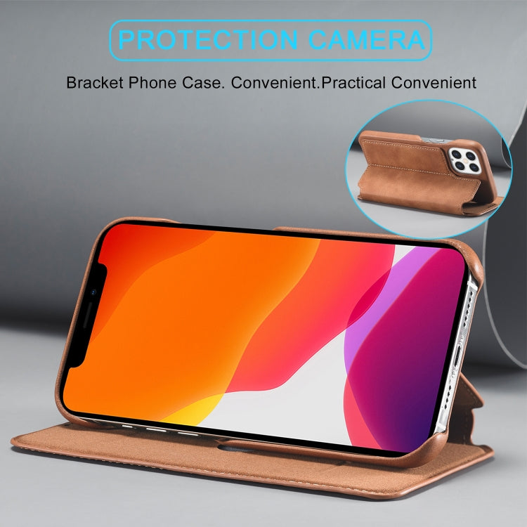 For iPhone 12 Pro Max LC.IMEEKE Hon Ancient Series Horizontal Flip Leather Case with Holder & Card Slot(Brown)