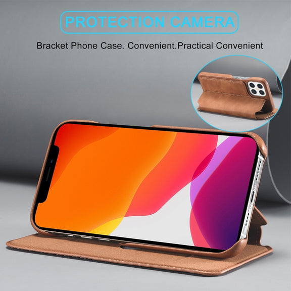 For iPhone 12 Pro Max LC.IMEEKE Hon Ancient Series Horizontal Flip Leather Case with Holder & Card Slot(Brown)