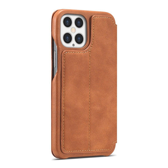 For iPhone 12 Pro Max LC.IMEEKE Hon Ancient Series Horizontal Flip Leather Case with Holder & Card Slot(Brown)