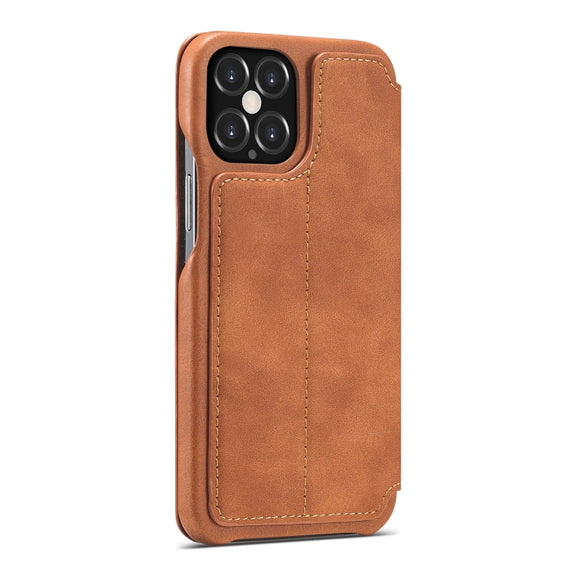 For iPhone 12 / 12 Pro LC.IMEEKE Hon Ancient Series Horizontal Flip Leather Case with Holder & Card Slot(Brown)