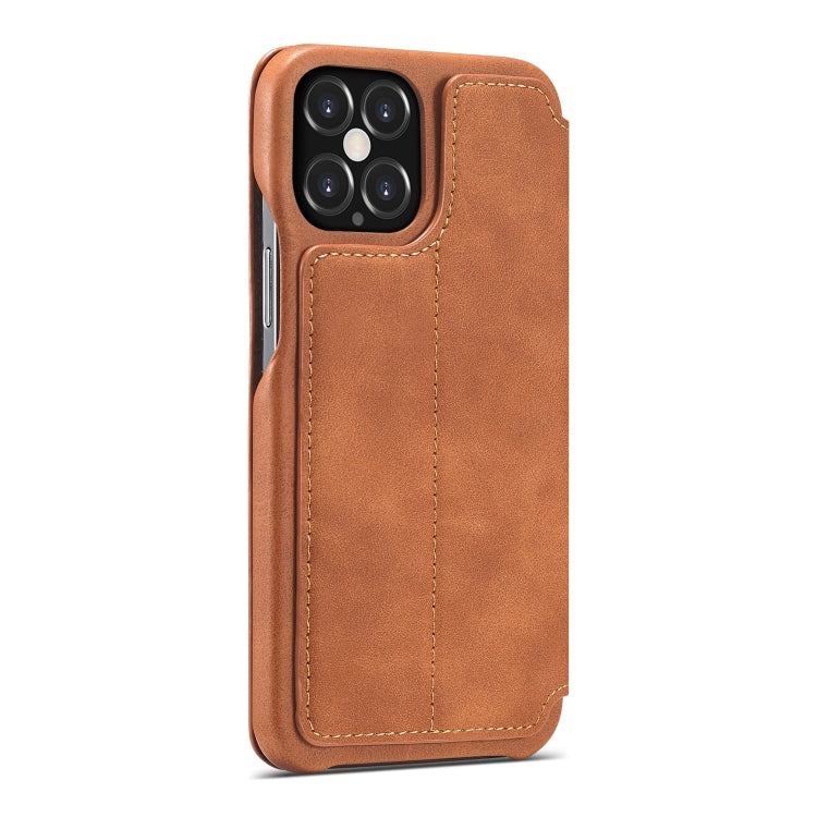 For iPhone 12 / 12 Pro LC.IMEEKE Hon Ancient Series Horizontal Flip Leather Case with Holder & Card Slot(Brown)