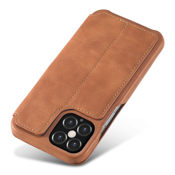 For iPhone 12 / 12 Pro LC.IMEEKE Hon Ancient Series Horizontal Flip Leather Case with Holder & Card Slot(Brown)