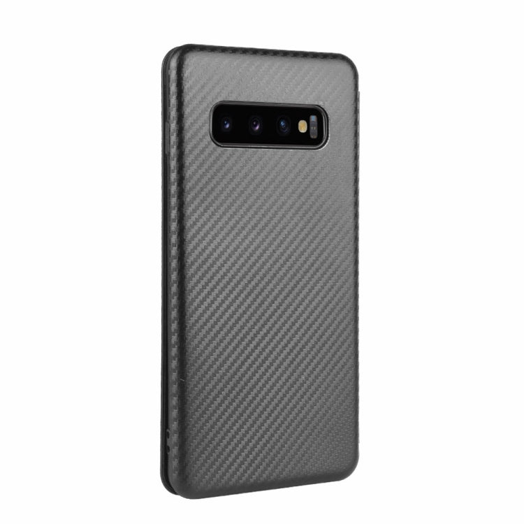 For Samsung Galaxy S10 Carbon Fiber Texture Horizontal Flip TPU + PC + PU Leather Case with Rope & Card Slot(Black)