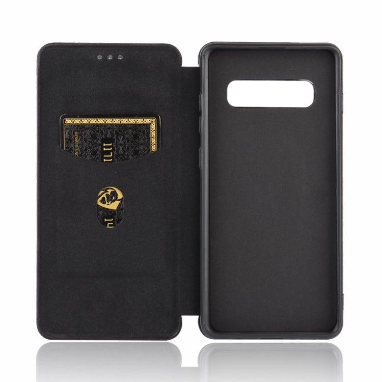 For Samsung Galaxy S10 Carbon Fiber Texture Horizontal Flip TPU + PC + PU Leather Case with Rope & Card Slot(Black)