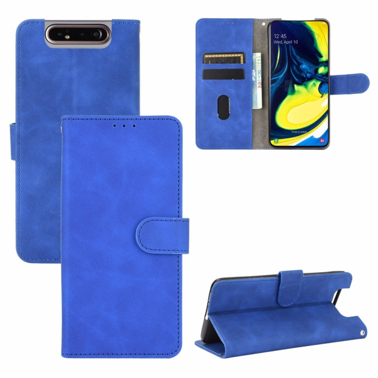 For Samsung Galaxy A80 Solid Color Skin Feel Magnetic Buckle Horizontal Flip Calf Texture PU Leather Case with Holder & Card Slots & Wallet(Blue)