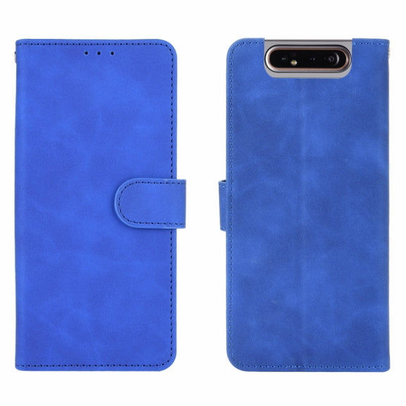 For Samsung Galaxy A80 Solid Color Skin Feel Magnetic Buckle Horizontal Flip Calf Texture PU Leather Case with Holder & Card Slots & Wallet(Blue)