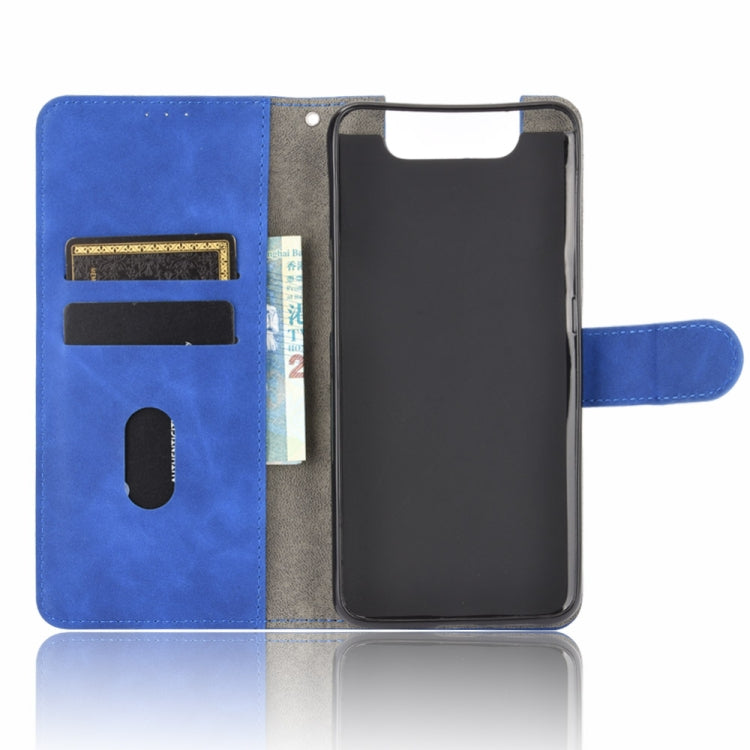 For Samsung Galaxy A80 Solid Color Skin Feel Magnetic Buckle Horizontal Flip Calf Texture PU Leather Case with Holder & Card Slots & Wallet(Blue)