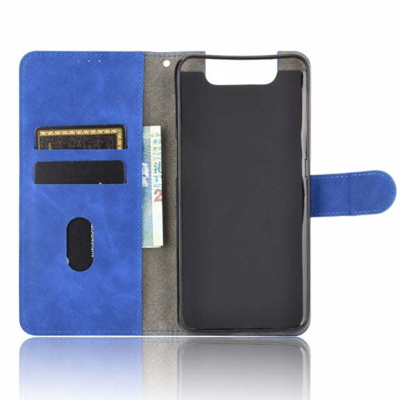 For Samsung Galaxy A80 Solid Color Skin Feel Magnetic Buckle Horizontal Flip Calf Texture PU Leather Case with Holder & Card Slots & Wallet(Blue)
