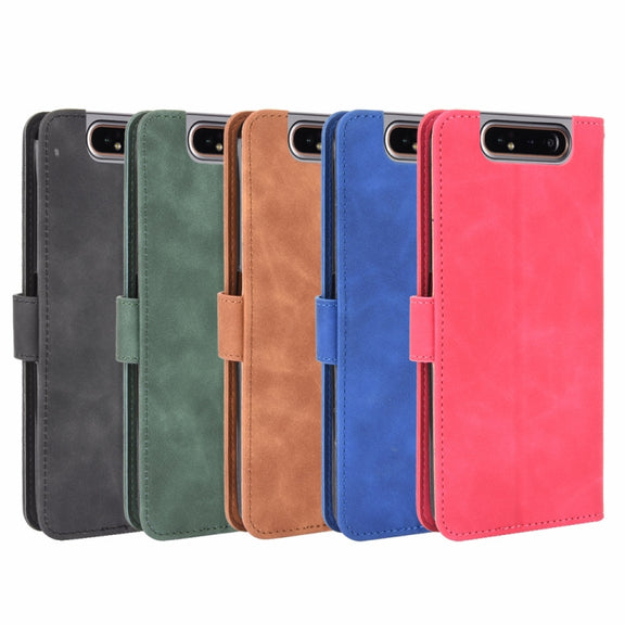 For Samsung Galaxy A80 Solid Color Skin Feel Magnetic Buckle Horizontal Flip Calf Texture PU Leather Case with Holder & Card Slots & Wallet(Blue)