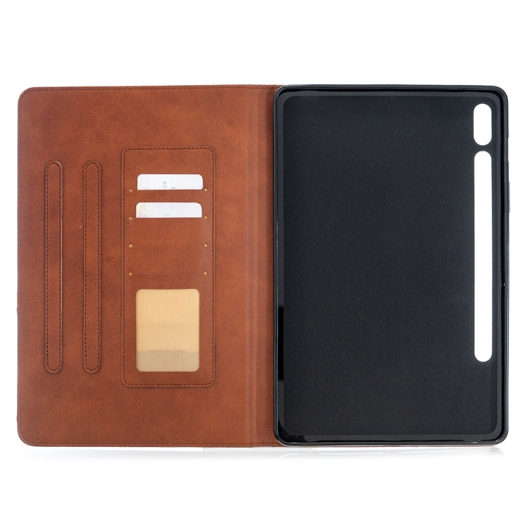 For Samsung Galaxy Tab S8 / Galaxy Tab S7 T870 Rhombus Texture Horizontal Flip Magnetic Leather Case with Holder & Card Slots(Brown)